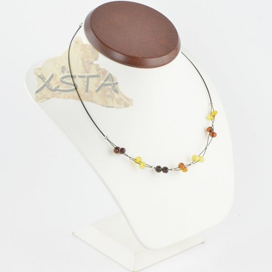 Amber natural necklace polished baroque with wire